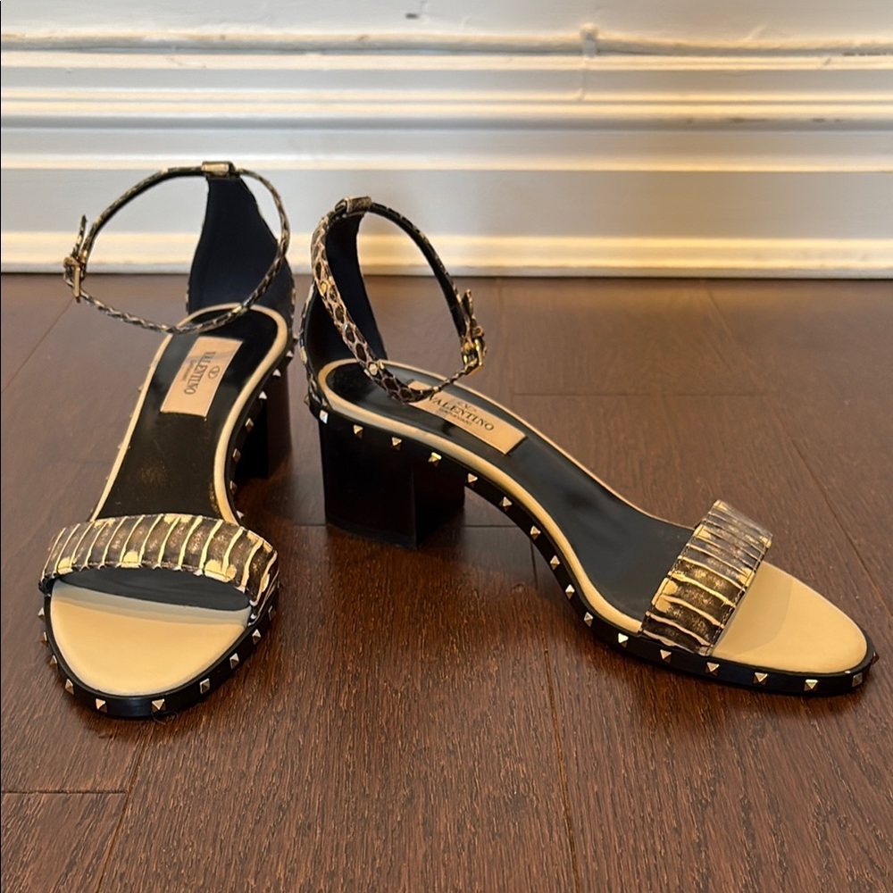 Valentino Snake Effect Heels with Ankle Strap